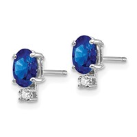 14K White Gold 6x 4mm Oval Sapphire and VS Quality Diamond Post Earrings view 2