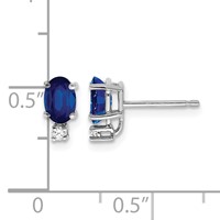14K White Gold 6x 4mm Oval Sapphire and VS Quality Diamond Post Earrings view 4