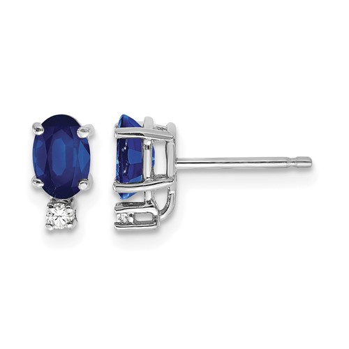 14K White Gold 6x 4mm Oval Sapphire and a Quality Diamond Post Earrings