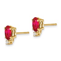 14K Yellow Gold 7x5mm Oval Ruby and a Quality Diamond Post Earrings view 2