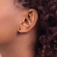 14K Yellow Gold 7x5mm Oval Ruby and a Quality Diamond Post Earrings view 3