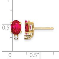 14K Yellow Gold 7x5mm Oval Ruby and a Quality Diamond Post Earrings view 4