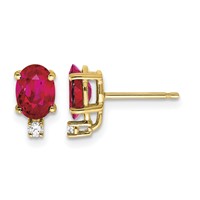 14K Yellow Gold 7x5mm Oval Ruby and a Quality Diamond Post Earrings view 1