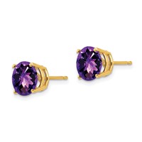 14K 8mm Yellow Gold Round Checker-cut Amethyst Post Earrings view 2