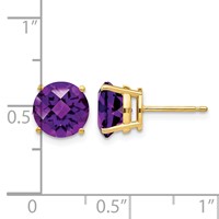 14K 8mm Yellow Gold Round Checker-cut Amethyst Post Earrings view 4