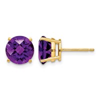 14K 8mm Yellow Gold Round Checker-cut Amethyst Post Earrings view 1
