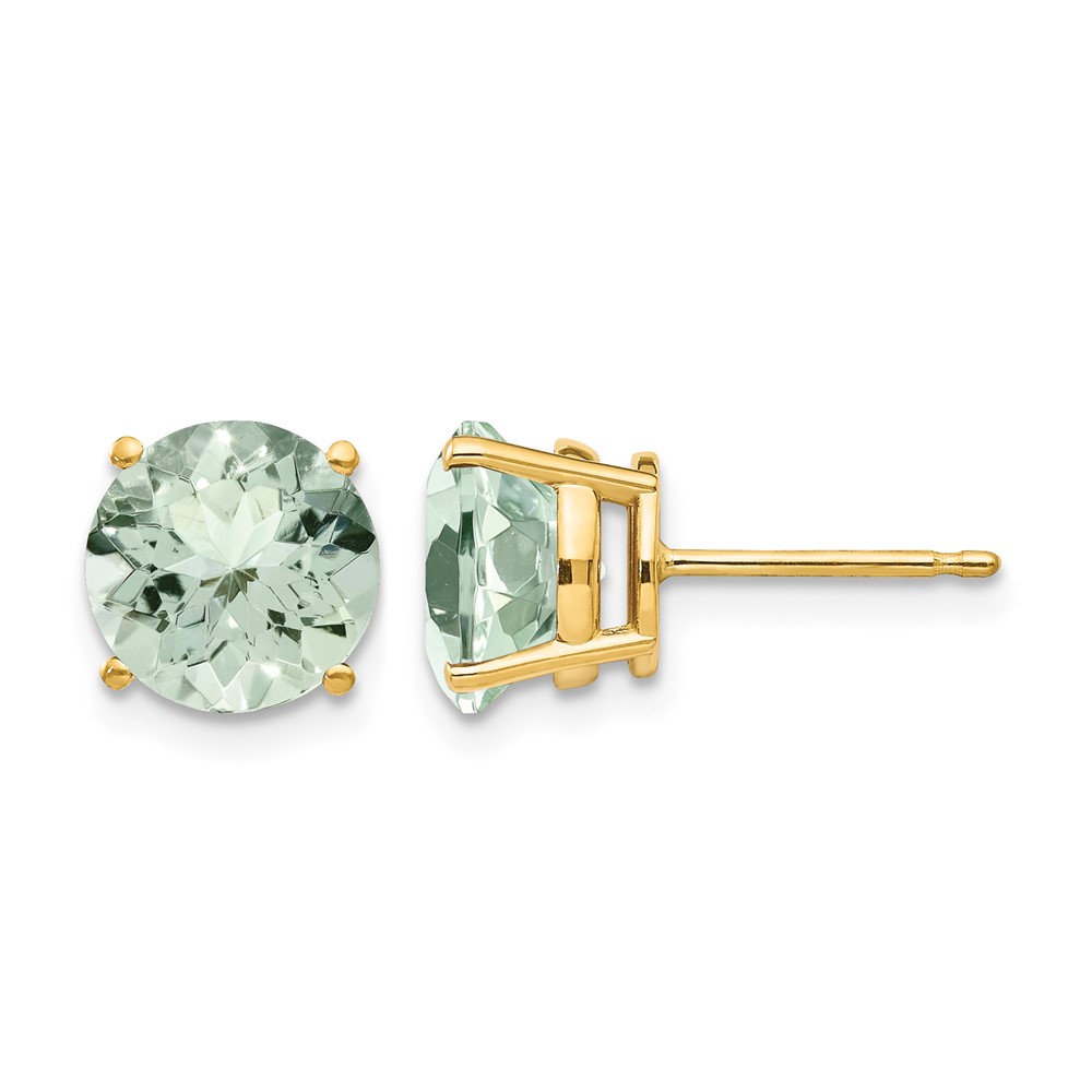 14K 8mm Round Green Quartz Post Earrings