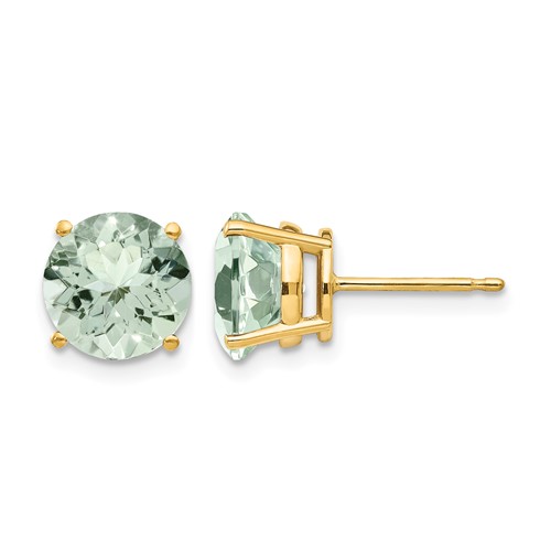 14K 8mm Yellow Gold Round Green Quartz Post Earrings