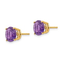 14K 8mm Yellow Gold Round Amethyst Post Earrings view 2