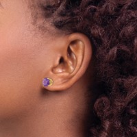 14K 8mm Yellow Gold Round Amethyst Post Earrings view 3