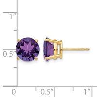 14K 8mm Yellow Gold Round Amethyst Post Earrings view 4