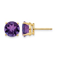14K 8mm Yellow Gold Round Amethyst Post Earrings view 1