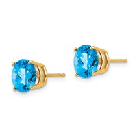 14K 8mm Yellow Gold Round Checker-cut Blue Topaz Post Earrings view 2