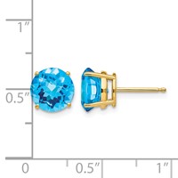 14K 8mm Yellow Gold Round Checker-cut Blue Topaz Post Earrings view 4