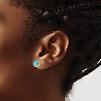 14K 8mm Round Blue Topaz Post Earrings view 3