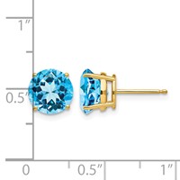 14K 8mm Round Blue Topaz Post Earrings view 4