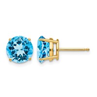 14K 8mm Round Blue Topaz Post Earrings view 1