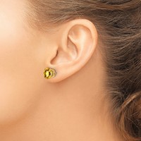14K 8mm Yellow Gold Round Checker-cut Citrine Post Earrings view 3