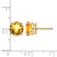 14K 8mm Yellow Gold Round Checker-cut Citrine Post Earrings view 4