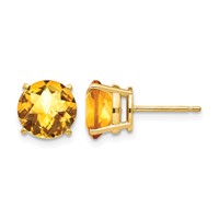 14K 8mm Yellow Gold Round Checker-cut Citrine Post Earrings view 1