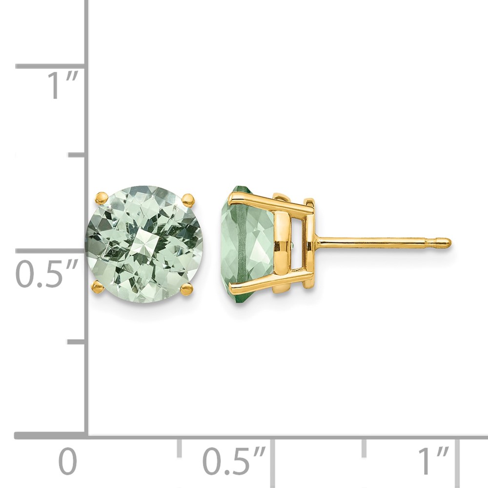 14k 8mm Round Checker-Cut Green Quartz Earring (XE75CG)
