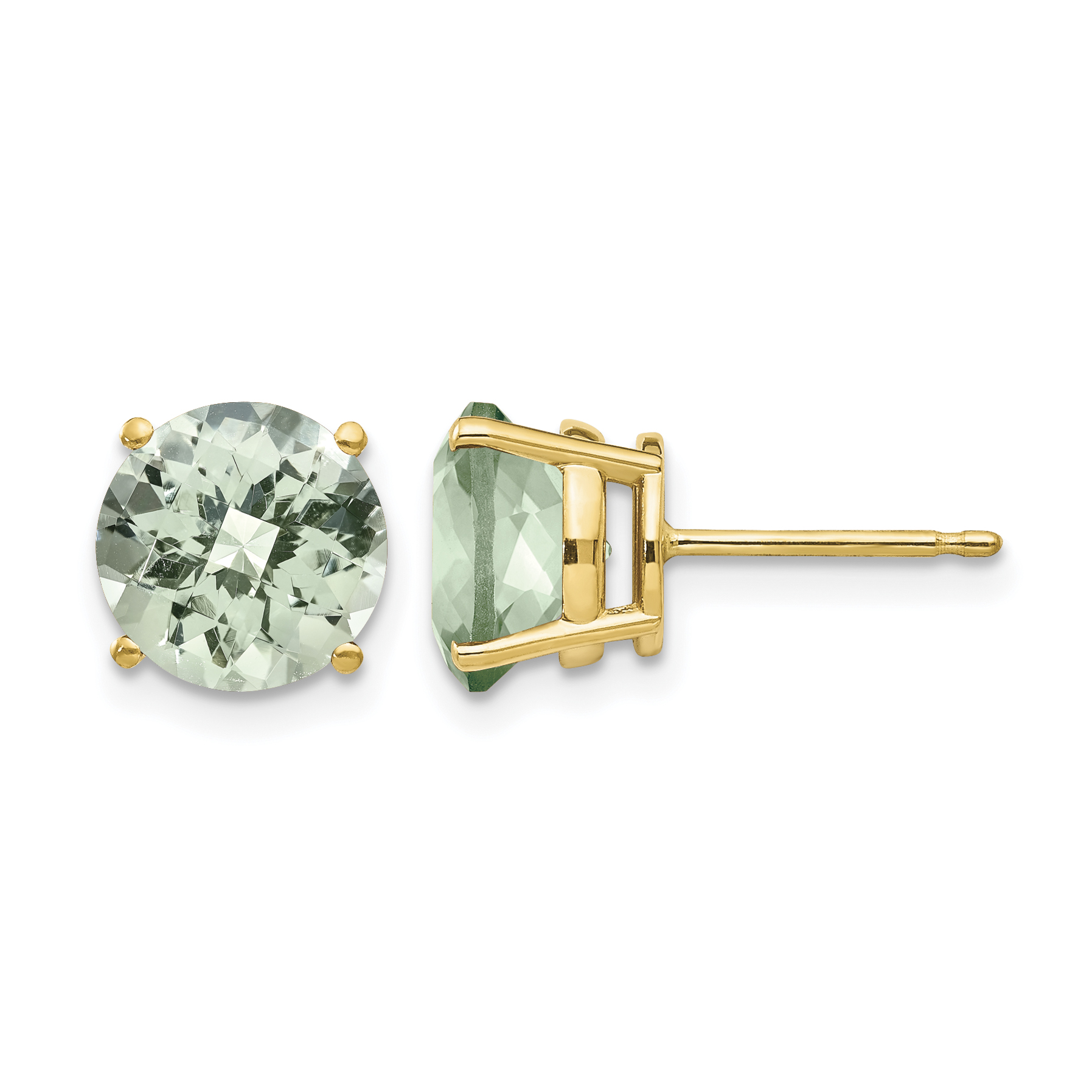 14k 8mm Round Checker-Cut Green Quartz Earring (XE75CG)