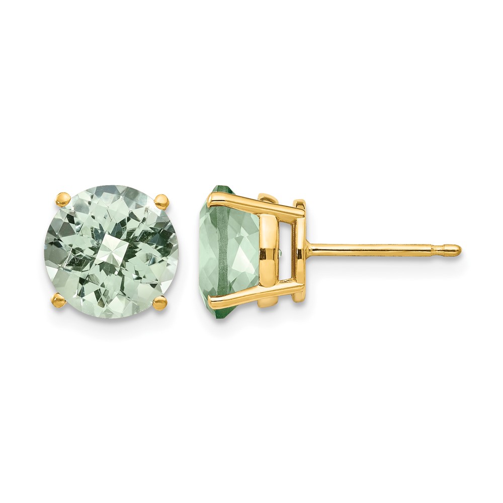 14k 8mm Round Checker-Cut Green Quartz Earring (XE75CG)