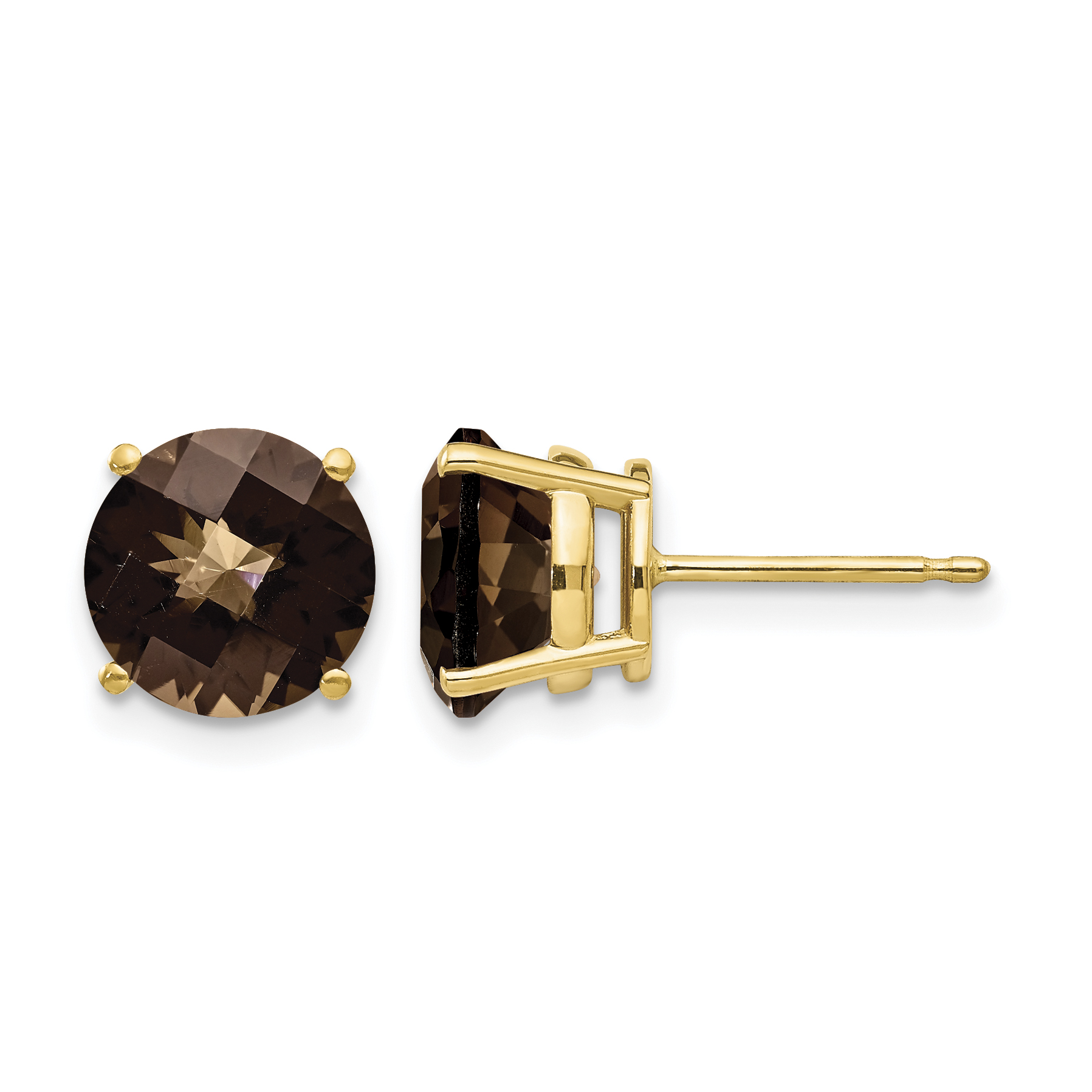 14k 8mm Round Checker-Cut Smoky Quartz Earrings (XE75CQ)