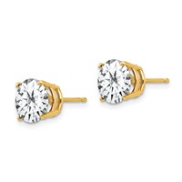 14K 8mm Yellow Gold Round Cubic Zirconia Post Earrings view 2