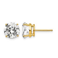 14K 8mm Yellow Gold Round Cubic Zirconia Post Earrings view 1