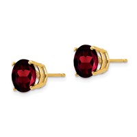 14K 8mm Yellow Gold Round Garnet Post Earrings view 2