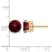 14K 8mm Yellow Gold Round Garnet Post Earrings view 4