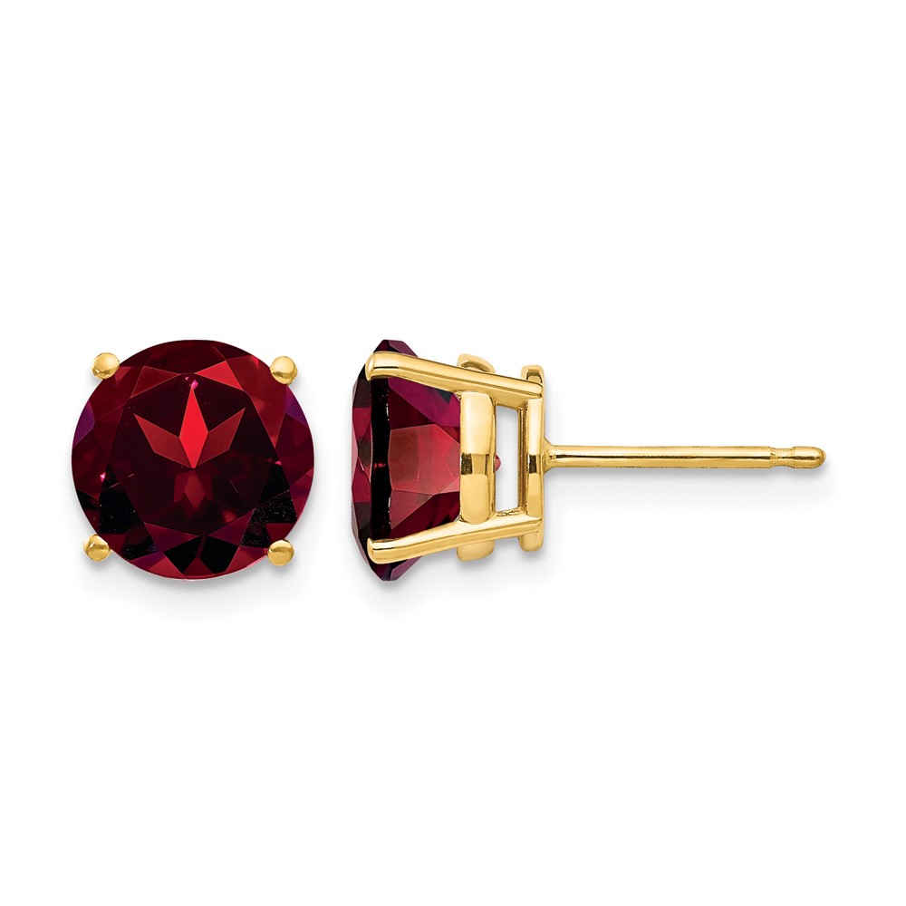14K 8mm Yellow Gold Round Garnet Post Earrings