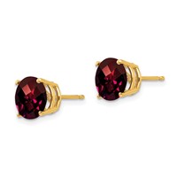 14K 8mm Yellow Gold Round Checker-cut Garnet Post Earrings view 2