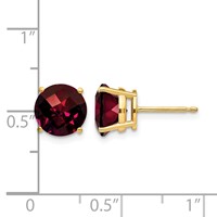 14K 8mm Yellow Gold Round Checker-cut Garnet Post Earrings view 4