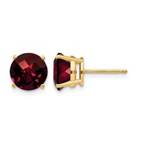 14K 8mm Yellow Gold Round Checker-cut Garnet Post Earrings view 1