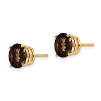 14K 8mm Yellow Gold Round Smoky Quartz Post Earrings view 2
