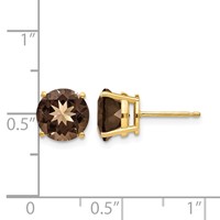 14K 8mm Yellow Gold Round Smoky Quartz Post Earrings view 4
