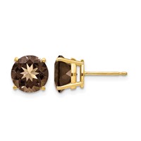 14K 8mm Yellow Gold Round Smoky Quartz Post Earrings view 1