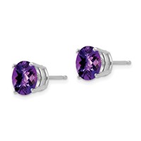 14K White Gold 8mm Round Checker-cut Amethyst Post Earrings view 2