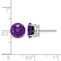 14K White Gold 8mm Round Checker-cut Amethyst Post Earrings view 4