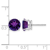 14K White Gold 8mm Round Amethyst Post Earrings view 4