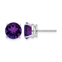 14K White Gold 8mm Round Amethyst Post Earrings view 1