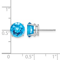 14K White Gold 8mm Round Checker-cut Blue Topaz Post Earrings view 4