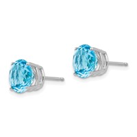 14K White Gold 8mm Round Blue Topaz Post Earrings view 2