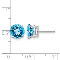 14K White Gold 8mm Round Blue Topaz Post Earrings view 4