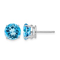 14K White Gold 8mm Round Blue Topaz Post Earrings view 1