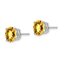 14K White Gold 8mm Round Checker-cut Citrine Post Earrings view 2