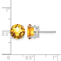 14K White Gold 8mm Round Checker-cut Citrine Post Earrings view 4