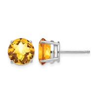 14K White Gold 8mm Round Checker-cut Citrine Post Earrings view 1